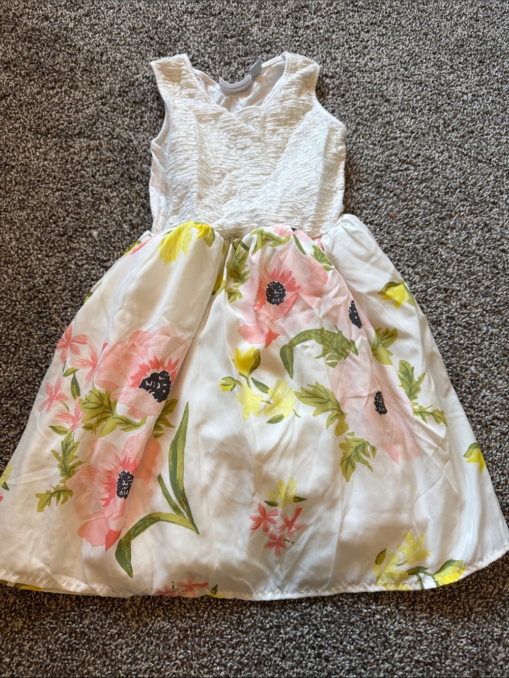 Place White Floral Fit-and-Flare Dress with Pink & Green Accents